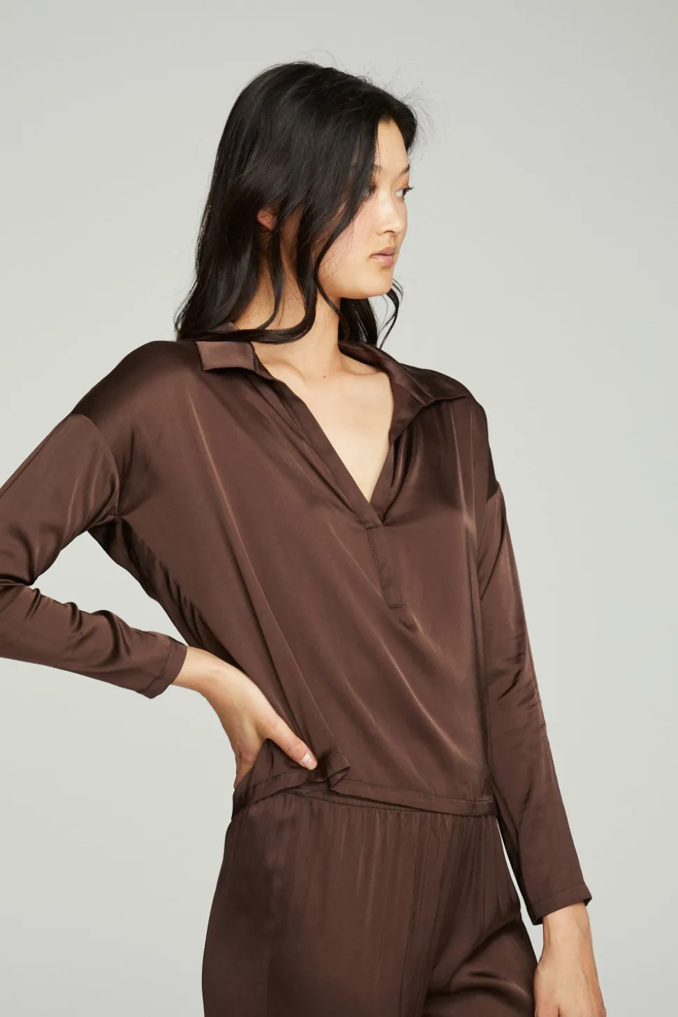 Chaser Brand Collared Half Placket Dolman Online