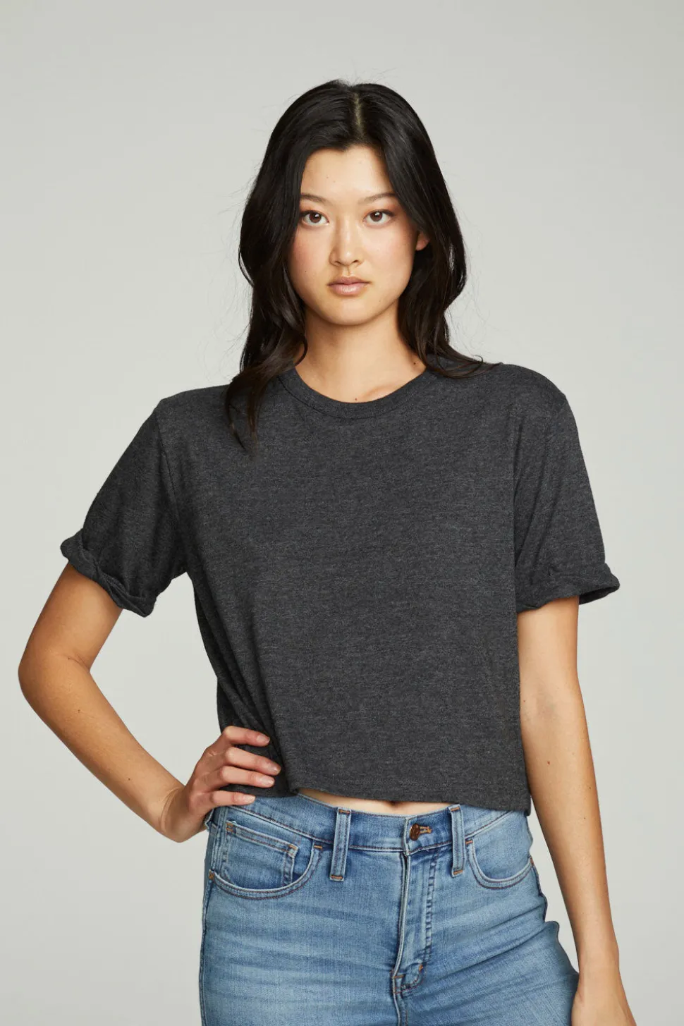 Chaser Brand Cropped Crew Neck Short Sleeve Tee Flash Sale