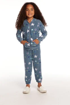 Chaser Brand Embroidery Stars Girls Zip-up Hoodie New