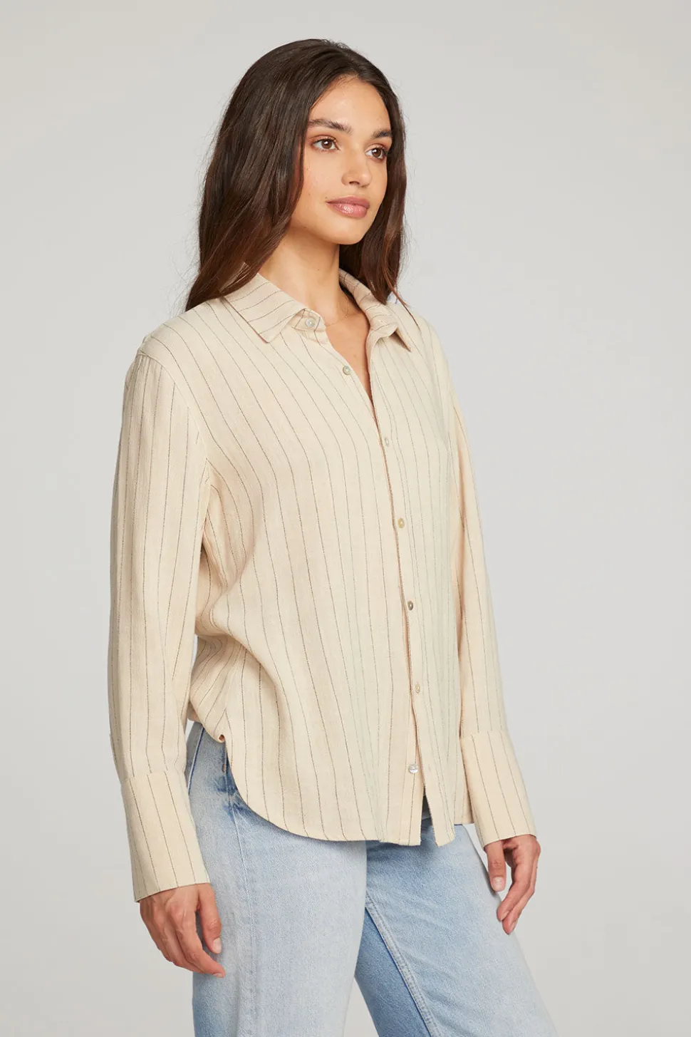 Chaser Brand Helena White Pinstripe Button Down Outlet