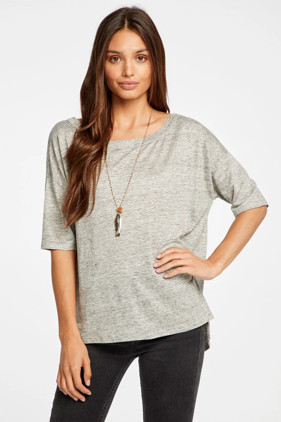 Chaser Brand Linen Jersey Cropped Short Sleeve Boxy Hi Lo Tee Store