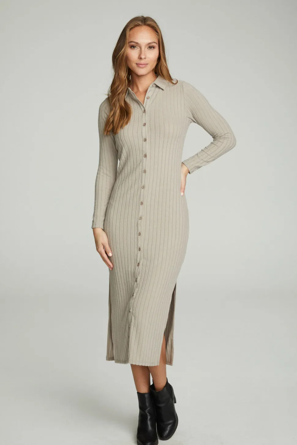 Chaser Brand Long Sleeve Button Down Collar Dress Store