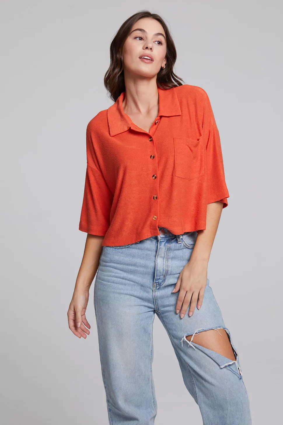 Chaser Brand Marine Crop Button Down - Tigerlily Cheap