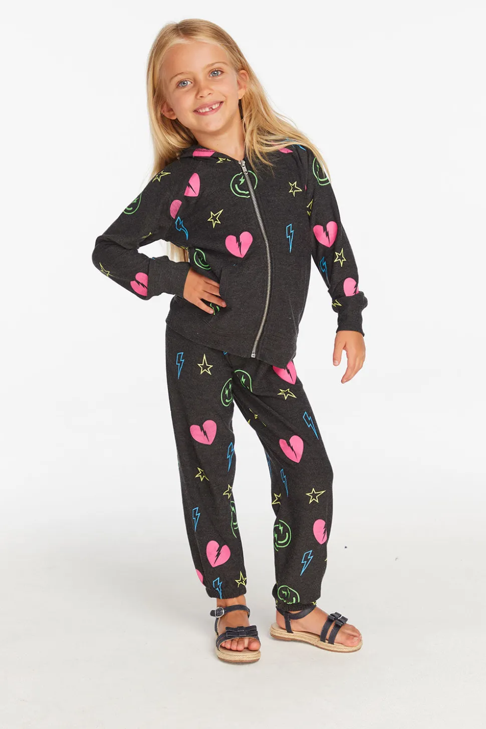 Chaser Brand Neon Heart & Smiles Girls Zip-up Hoodie Fashion