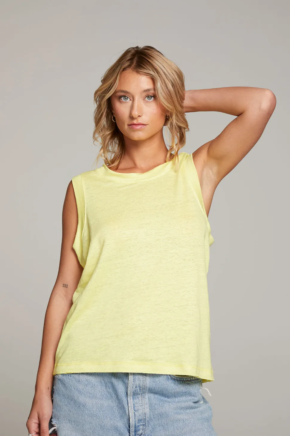 Chaser Brand Raw Edge Lemon Muscle Tank Hot