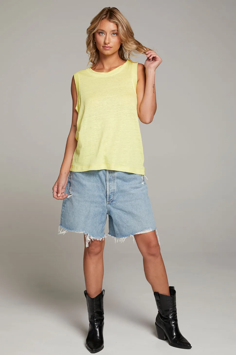 Chaser Brand Raw Edge Lemon Muscle Tank Hot