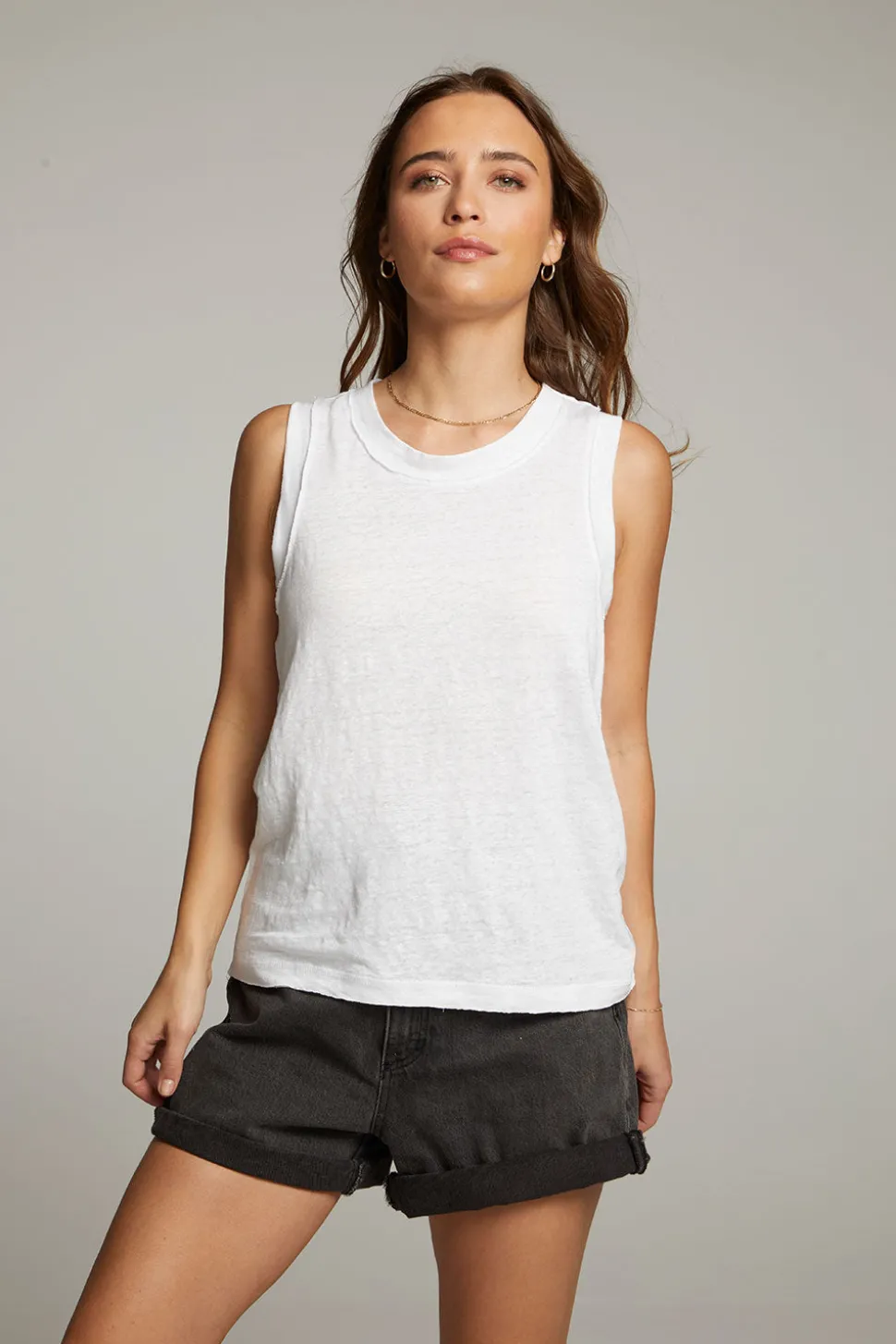 Chaser Brand Raw Edge White Muscle Tank Flash Sale