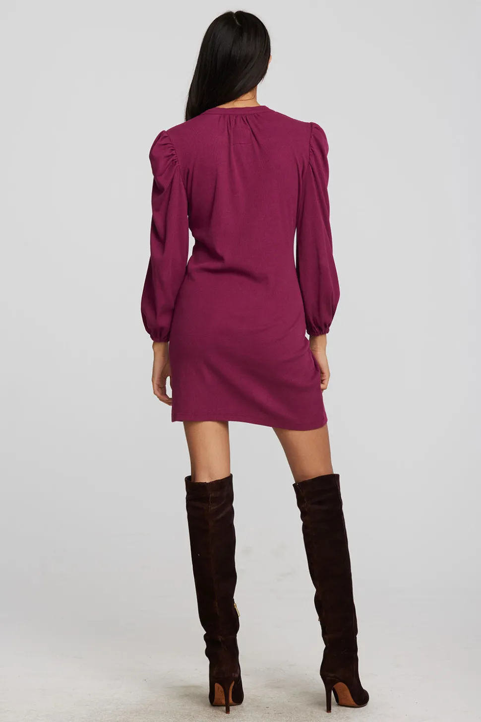 Chaser Brand Recycled Vintage Rib Mini Dress With Deep V And Pearl Snaps Hot