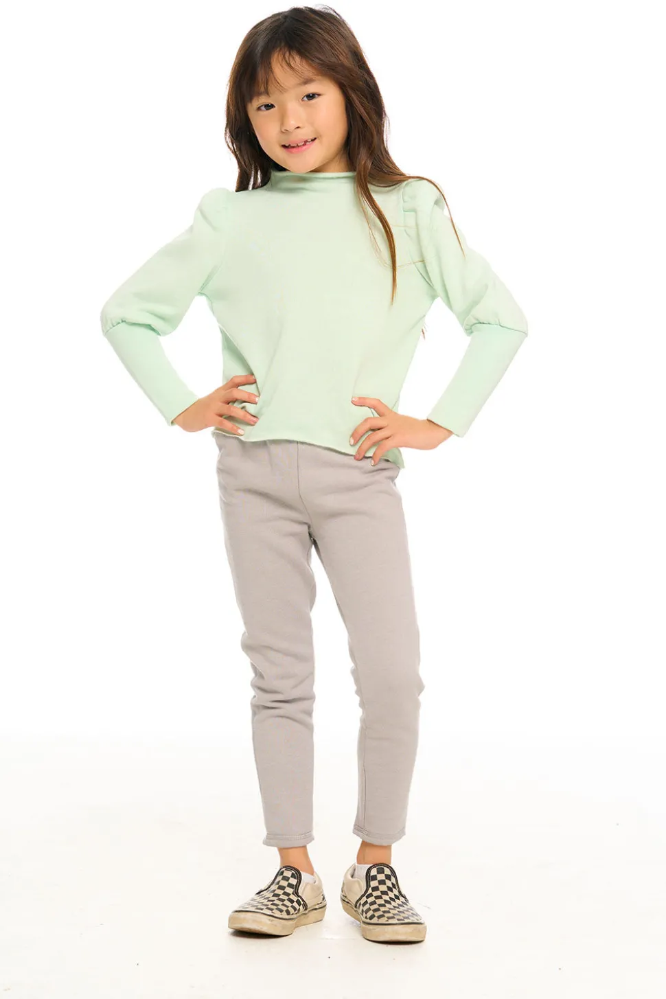 Chaser Brand Semi Cropped Hi Lo Mock Neck Puff Sleeve Pullover Sale
