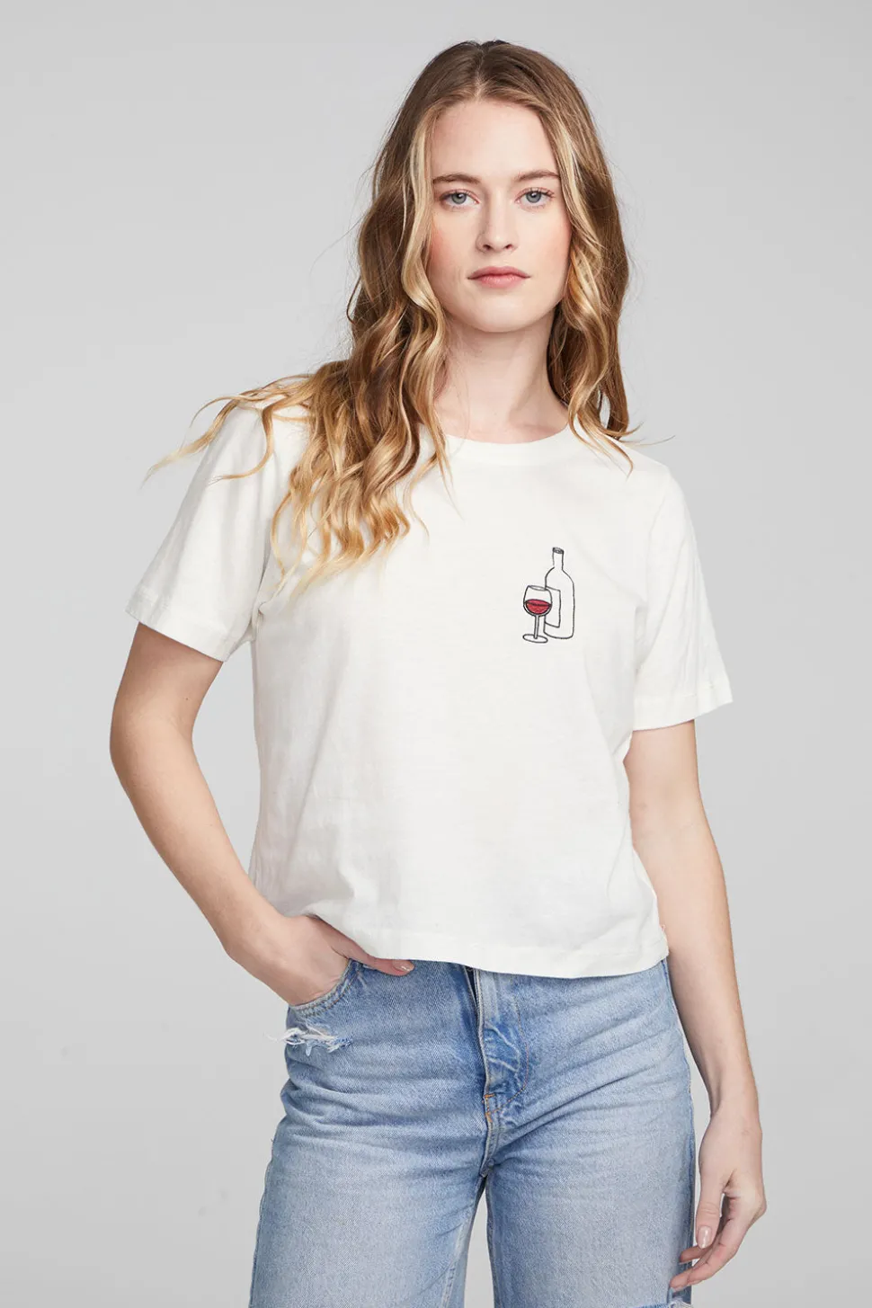 Chaser Brand Wine Short Sleeve Embroidery Tee Clearance
